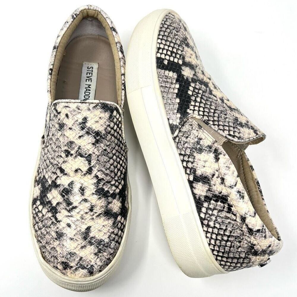 Steve Madden Gills Natural Snake Embossed Vegan Leather Slip-On Sneakers Size 7